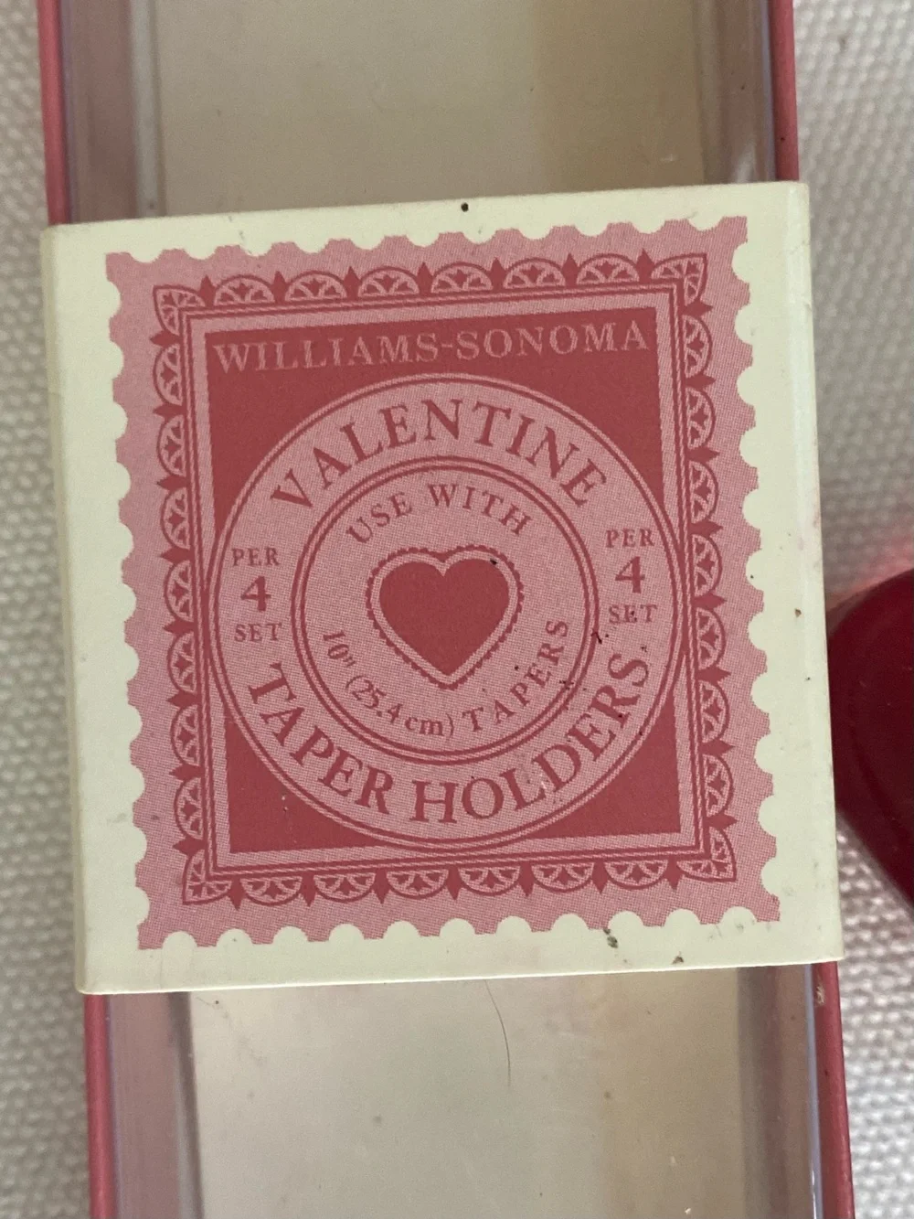 VTG 2002 Williams Sonoma Ruby Red Glass Heart Shaped Tiny Taper Candle Holders